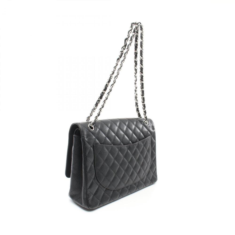 Chanel Maxi Shoulder Double Leather Flap Black Matelasse Bag Black